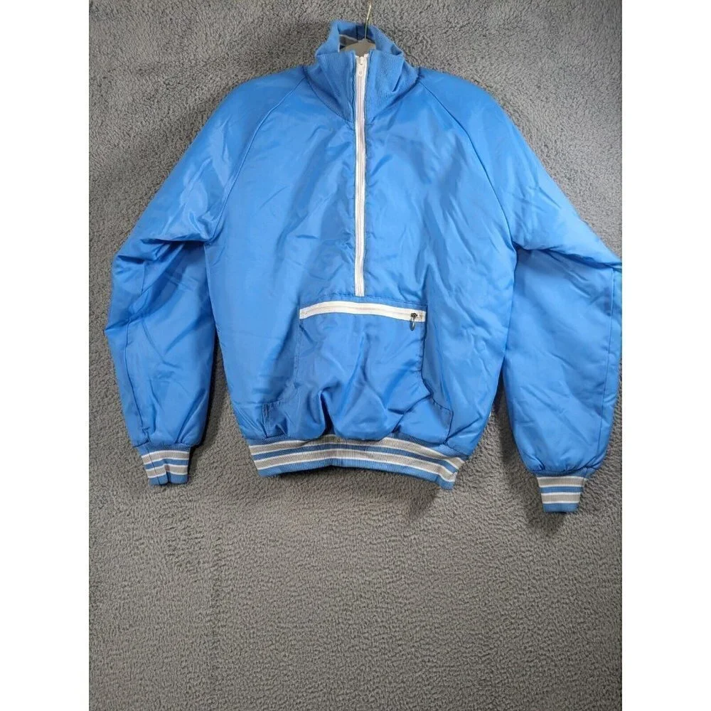 Vintage Butwin Jacket XS Nylon Varsity Style Lined  Front Zip Pocket Blue Gray